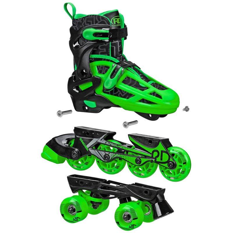 Boys 2-In-1 Roller/Inline Skates Black/Green, Size 3-65
