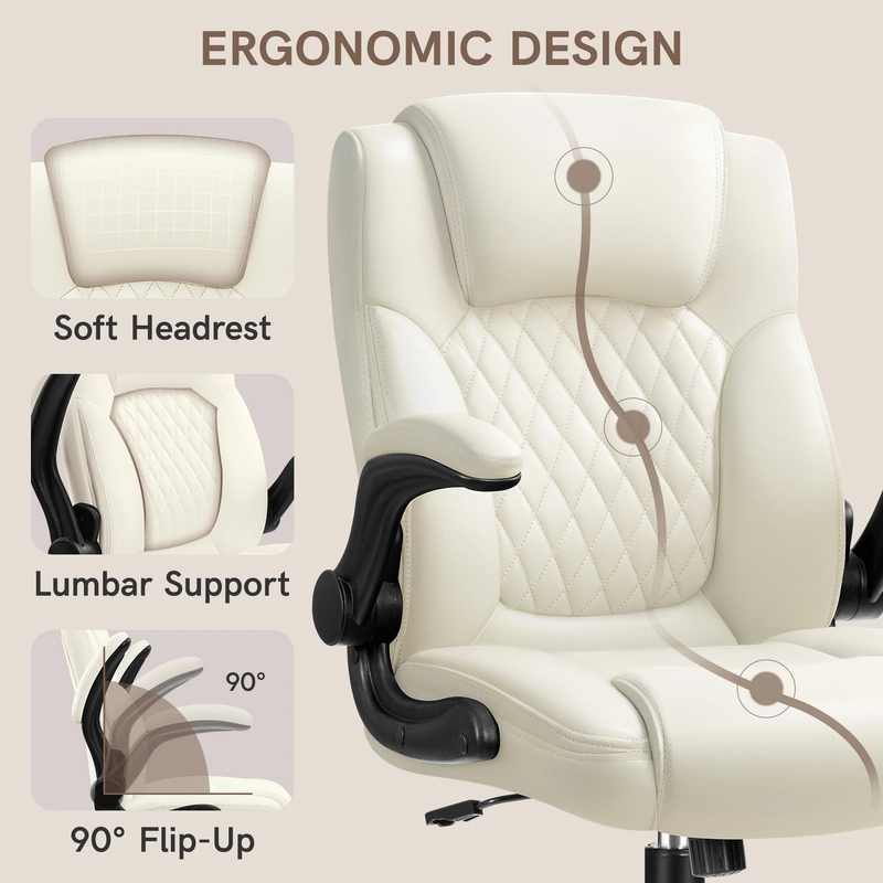 Ergonomic Leather Computer Office Chair 400LB Capacity Off White2