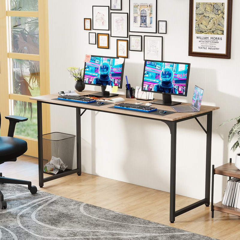 55 Inch Nature Computer Desk with Metal Frame, Adjustable Feet,Pack of 110