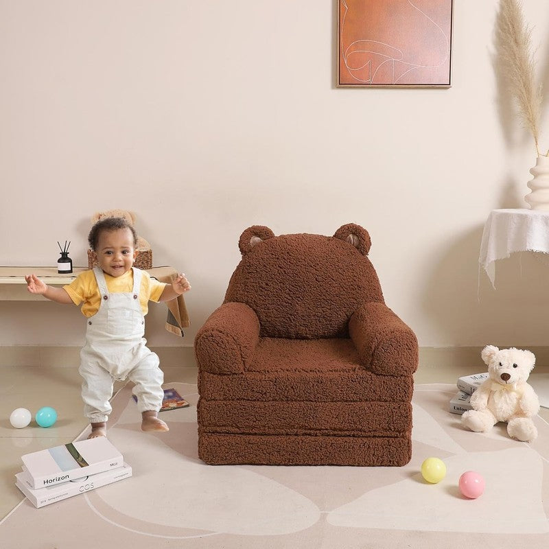 Kids Sherpa Sofa w/ Tri Layer Foam Cushions, Comfy Toddler Seating, Brown3