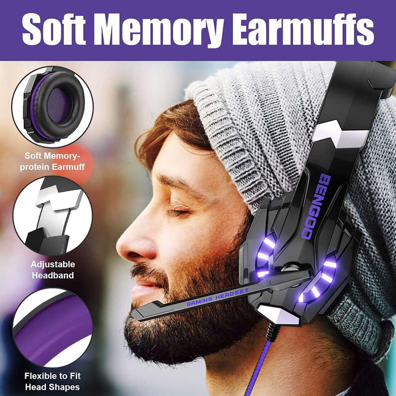 Stereo Gaming Headset for PS4 Xbox One PC Noise Cancelling Mic LED2