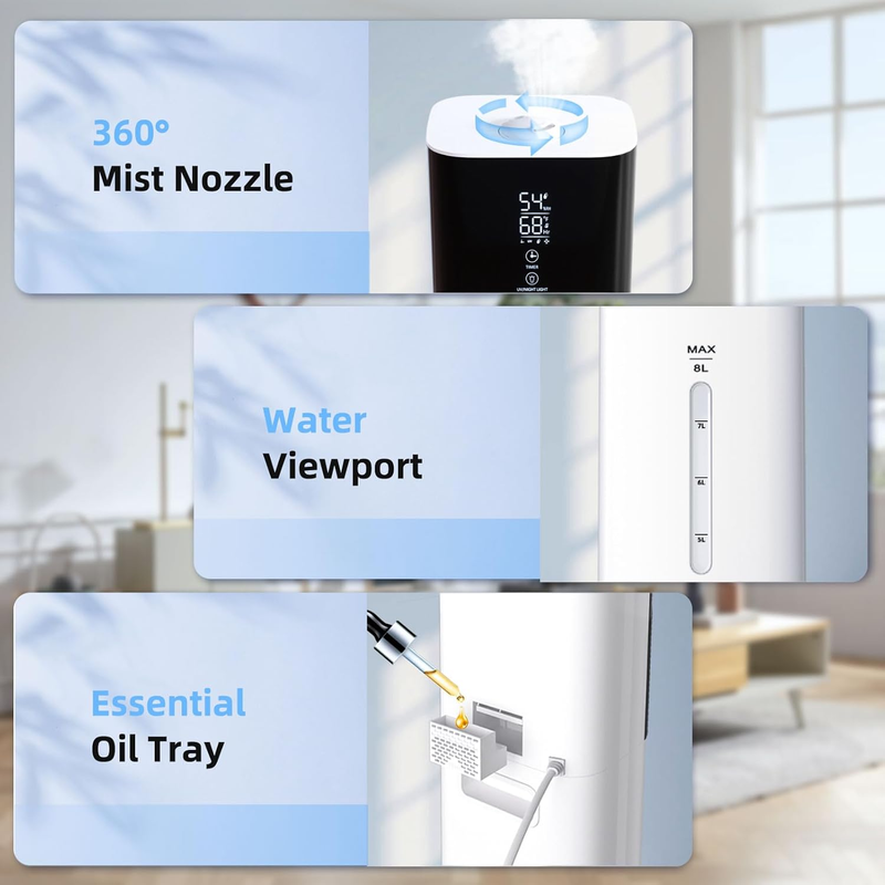 2.11Gal Ultrasonic Cool Mist Humidifier with Timer and Humidistat for Large Room3