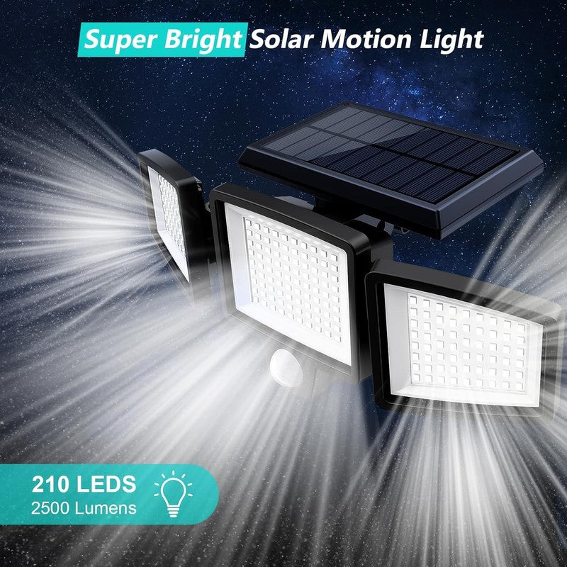 2500LM Solar Outdoor Lights with Remote, 3 Head Motion Sensor, 2 Packs7
