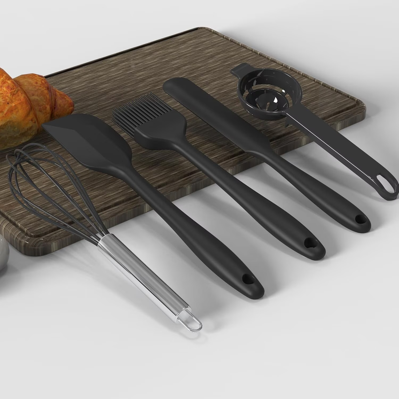 Silicone Cooking Utensils Set Heat Resistant Kitchen Tools Black7