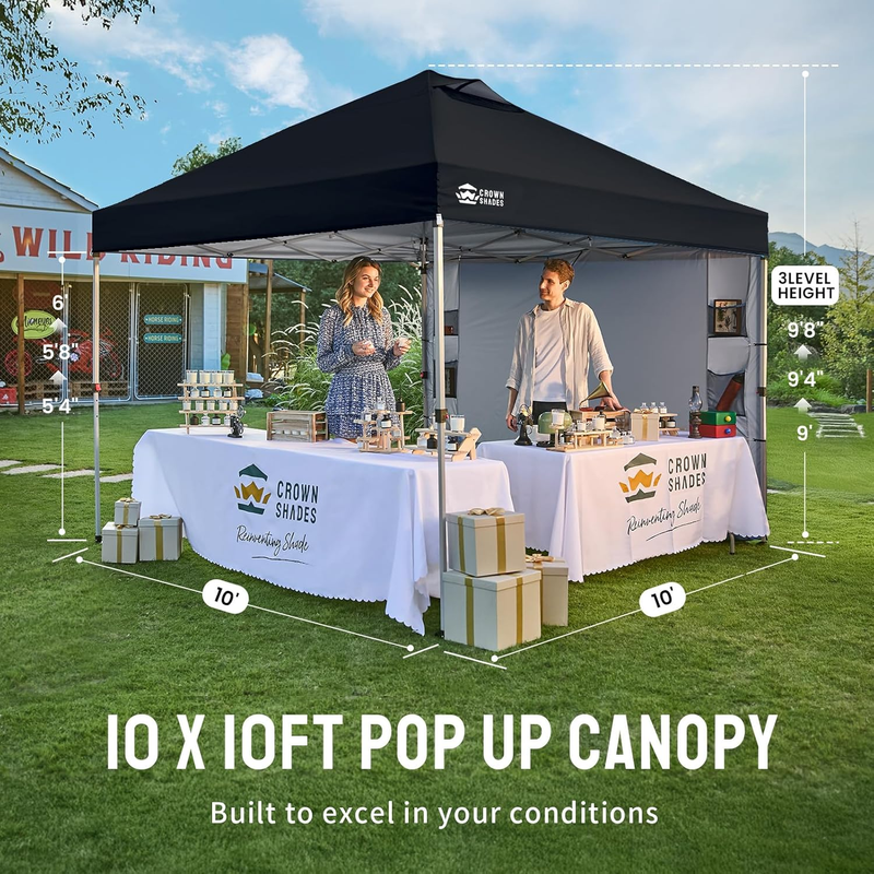Crown Shades 10x10 Outdoor Pop Up Canopy Tent Easy Setup Sun Shelter Black6