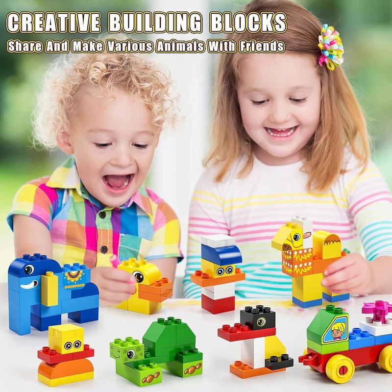 Classic Big Building Blocks Toy Large Animal Bricks w Storage Bucket Ages 3+1