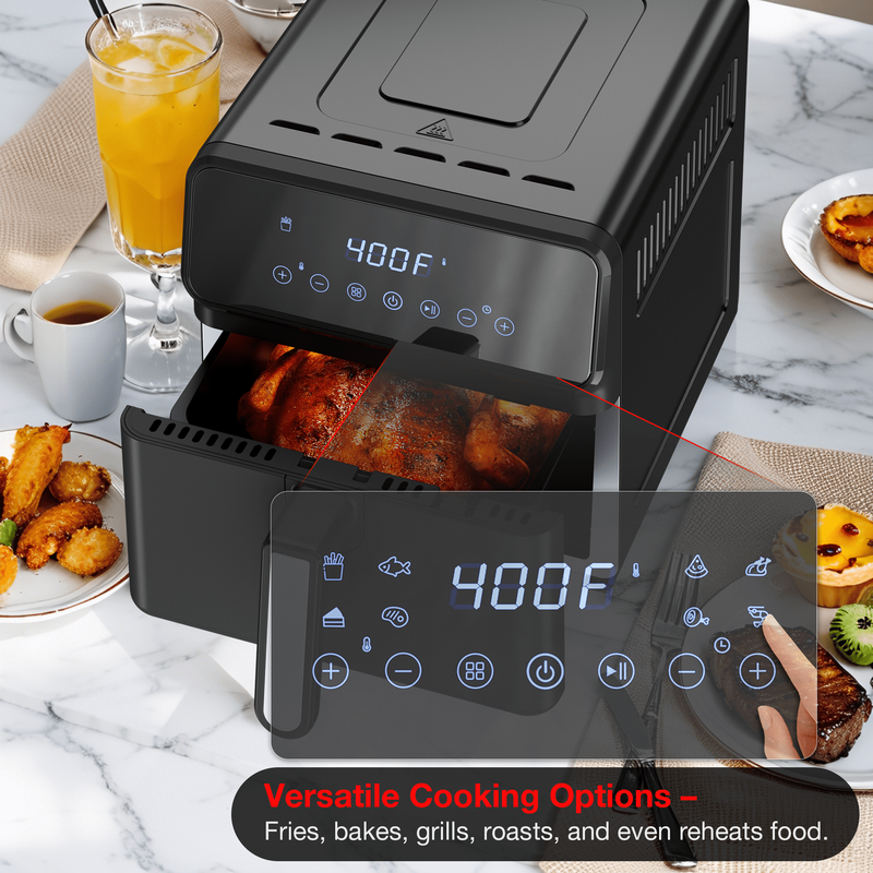 Black 6QT 12-in-1 Air Fryer Roast Reheat Dehydrate Bake Steam 400F6