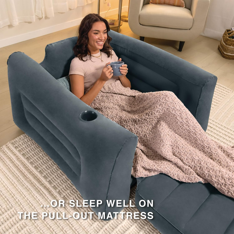 66551EP Inflatable Pull-Out Chair: Built-In Cupholder – Velvety Surface – 2-In-15