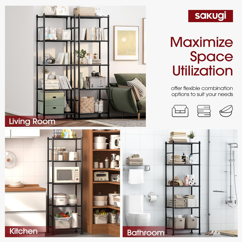 Storage Shelves   5 Tier Shelf Organizer, Heavy Duty Garage Shelving Unit with L5