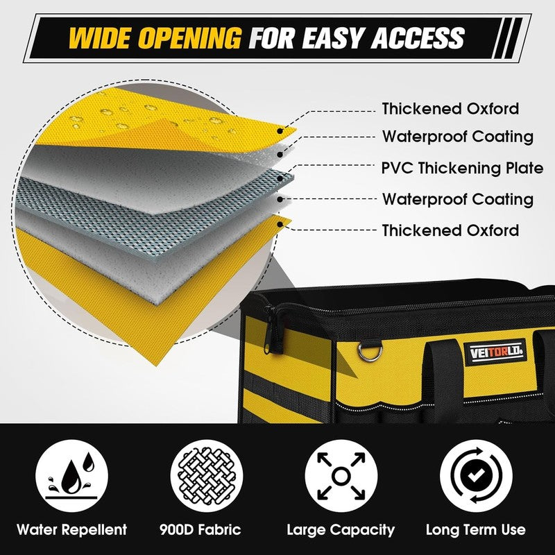 16" Heavy Duty Tool Bag 19-Pocket Portable Electrician Mechanic Toolbox Yellow4