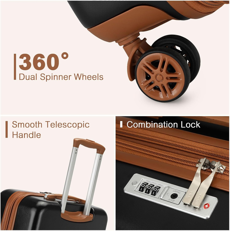 28 Inch Expandable Hardside Luggage ABS PC TSA Lock Suitcase Black Brown6