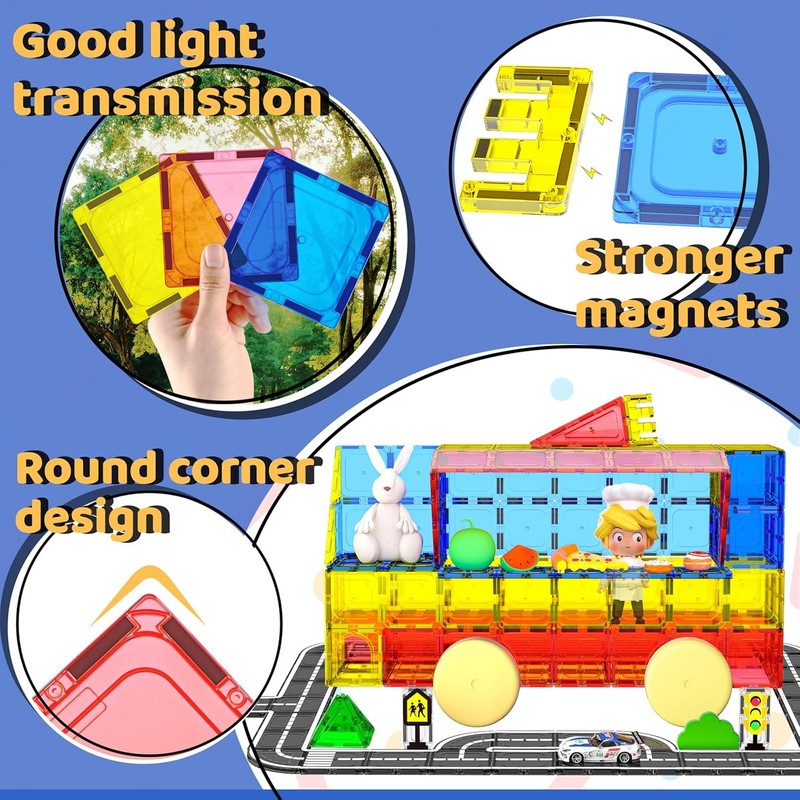 Magnetic Tiles Road Set – Montessori Building Blocks STEM Toy for Kids Ages 3–83