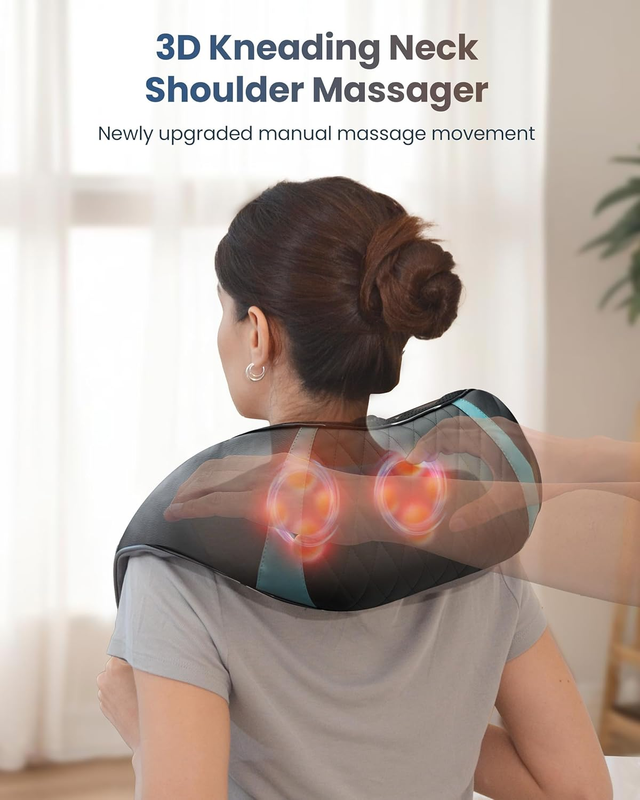 Cordless Neck Massager w/ Heat Deep Tissue Shiatsu Back Shoulder Massage1