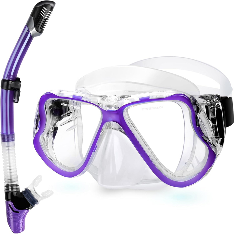 Dry Snorkel Set,Panoramic Wide View Anti-Fog Scuba Diving Mask,Professional Snor11