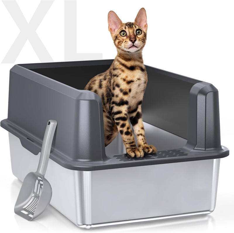Enclosed Stainless Steel Cat Litter Box with Lid, XL Extra Large Litter Box for 0