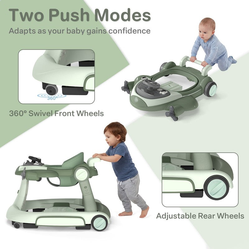5-In-1 Musical Baby Walker with Wheels, Foldable Baby Walker for Boys Girls, Gre8