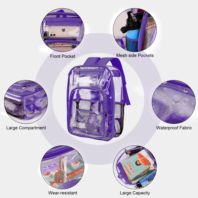 Clear Backpack, Heavy Duty PVC Transparent Backpack Stadium Approved with Reinfo4