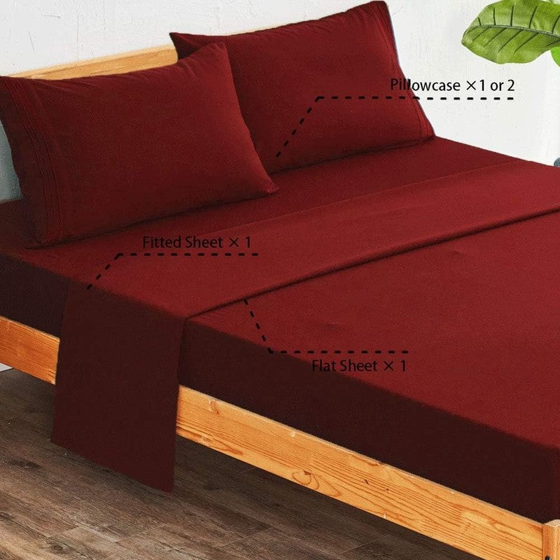 Luxury 1800 Thread Count Microfiber Bed Sheet Set, Burgundy, Queen, 4 Piece1