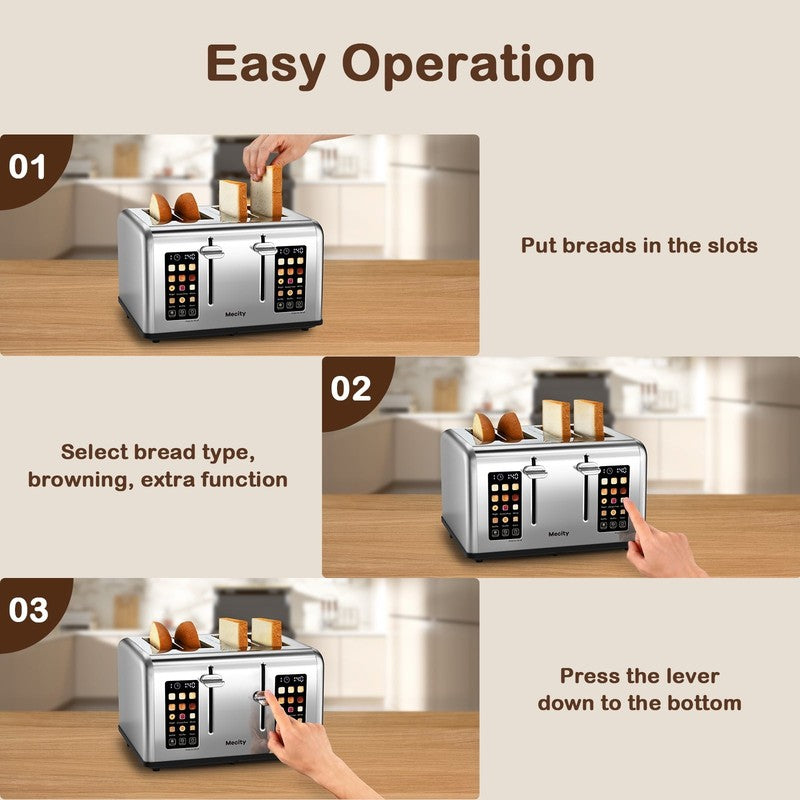 4-Slice Touchscreen Toaster Stainless Steel 6 Browning Reheat Defrost3