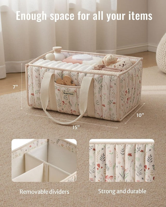 Floral Diaper Caddy Organizer Nursery Storage Basket Beige Baby2
