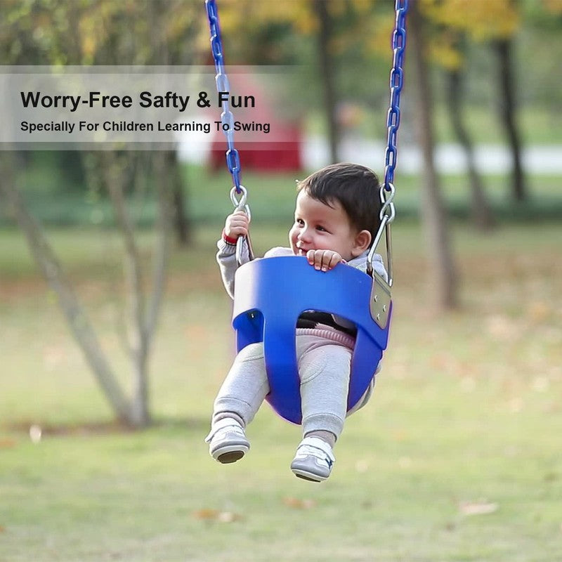 Baby Swing High Back Toddler Bucket Seat w/ Coated Chains & Carabiner, Blue3