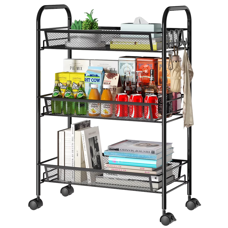 3 Tier Slim Mesh Rolling Storage Cart Black, Metal Organizer for Narrow Spaces10