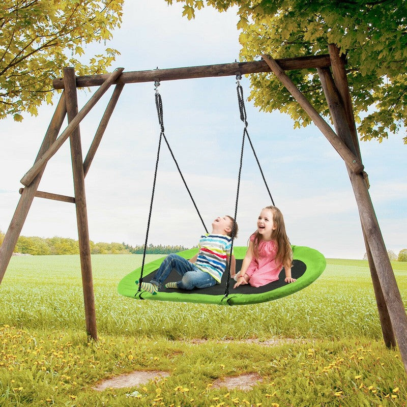 60" Saucer Tree Swing, Adjustable Outdoor Kids Giant Oval Platform, Green3