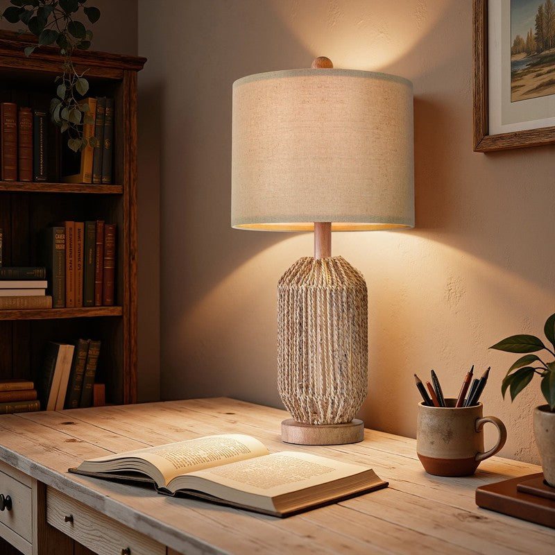 Set of 2 23.75" Twine Resin Table Lamps Retro for Bedroom & Living Room4