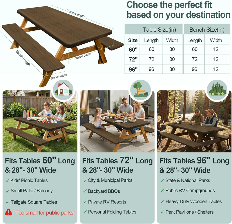 Picnic Table Cover Bench Waterproof Windproof 72In Rectangle Dark Brown4