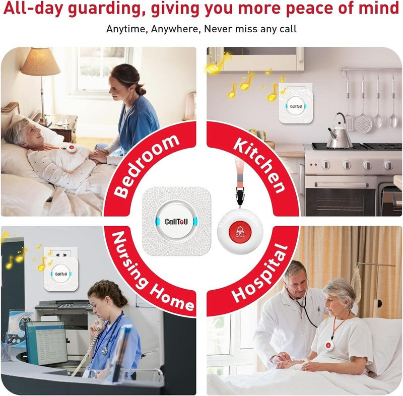 Wireless Caregiver Pager Smart Monitoring System Alert Buttons Hand Call Bell fo2