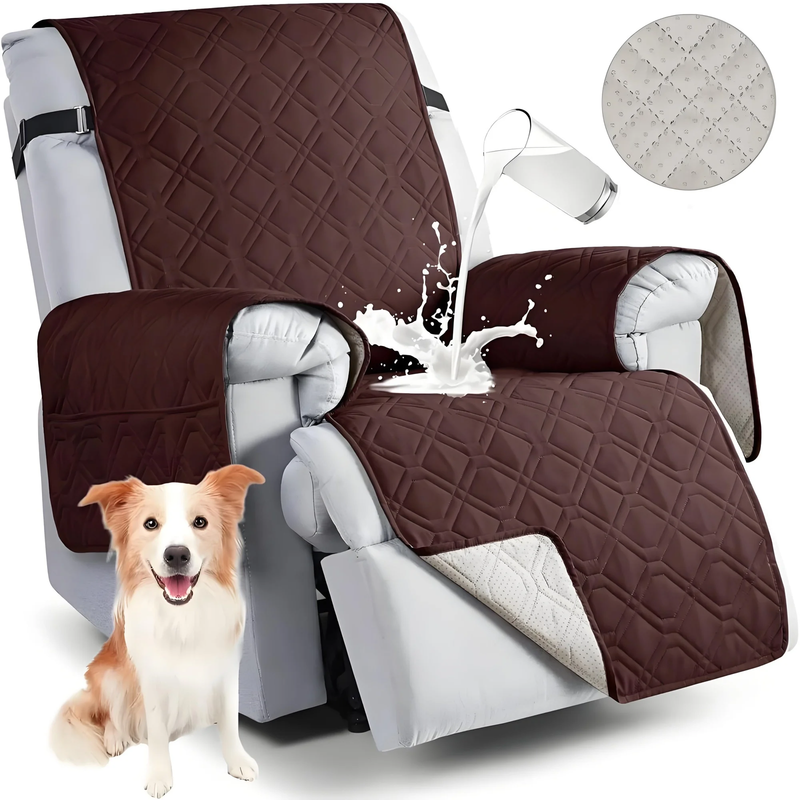 Waterproof Recliner Chair Cover Brown 28" 5-Layer Anti-Slip with Side Pockets10