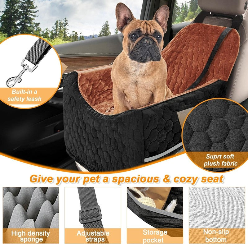 Dog Car Seat Small/Medium Dogs up to 35lbs Foam Washable Cover Black/Red Brown2