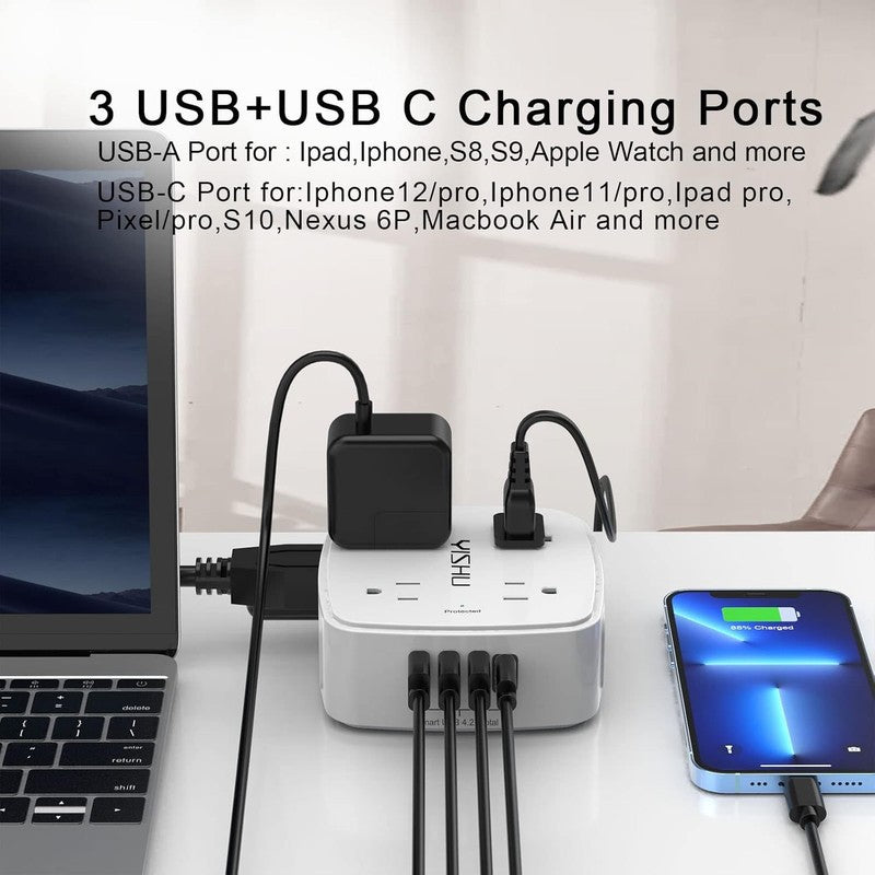 6 Ft Surge Protector Power Strip   8 Widely Outlets with 4 USB Ports, 3 Side Out4