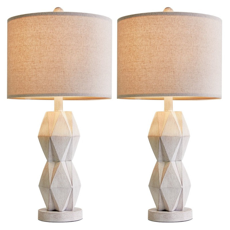Set of 2 Farmhouse White Table Lamp 24.5" Rustic Resin for Bedroom & Living Room4