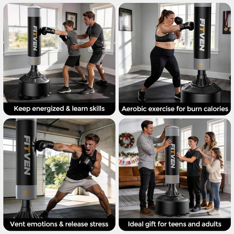 Freestanding Punching Bag w Gloves Heavy Bag Suction Cup Stand Kickboxing7