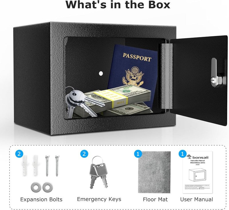 Compact Steel Safe Box with Key Lock - Secure Storage for Cash & Jewelry5
