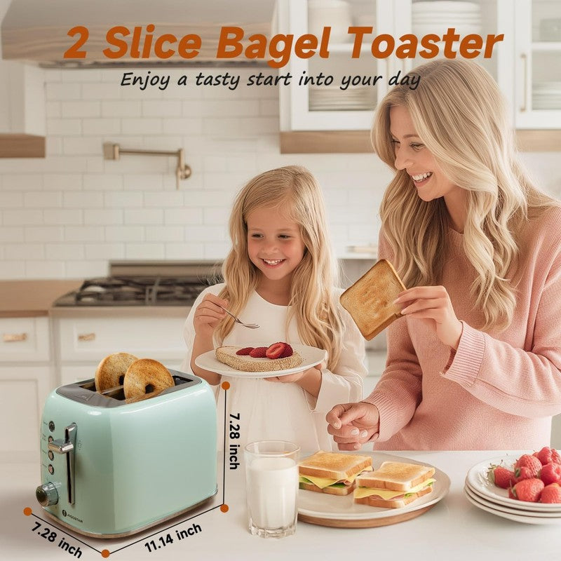 Retro 2 Slice Toaster Aqua Green - Wide Slots, Bagel, Defrost, 6 Shade7