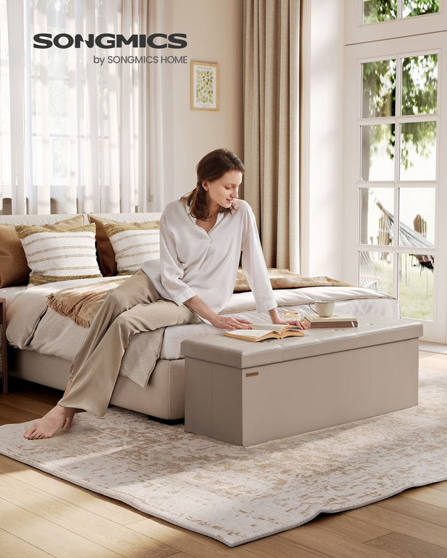 Mazie Collection - 43 Inches Folding Storage Ottoman Bench, Synthetic Leather, H7