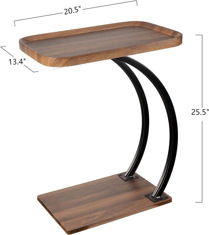 C Shaped End Table for Sofa, 25.5" Height Fixed C Table with Dual Curved Metal S2