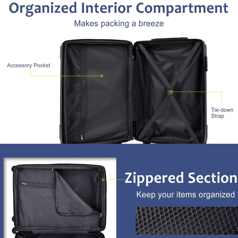 24" Carry On Luggage 65L Suitcase Wheels TSA Lock ABS+PC Lightweight Blue6