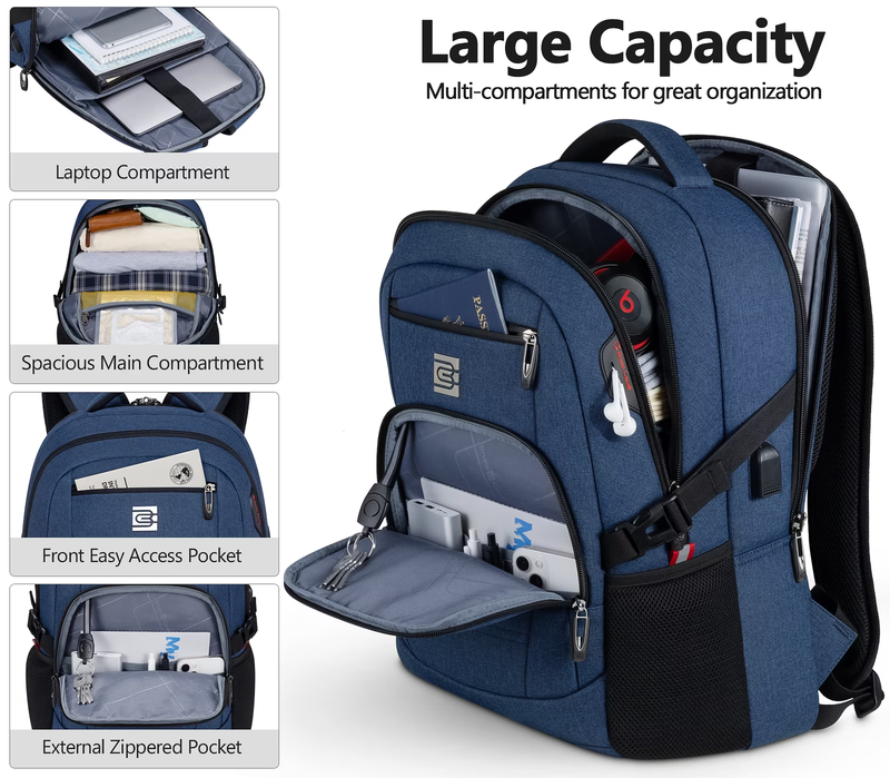 Laptop Backpack USB Charging Port Water Resistant Business Work Bag Men1