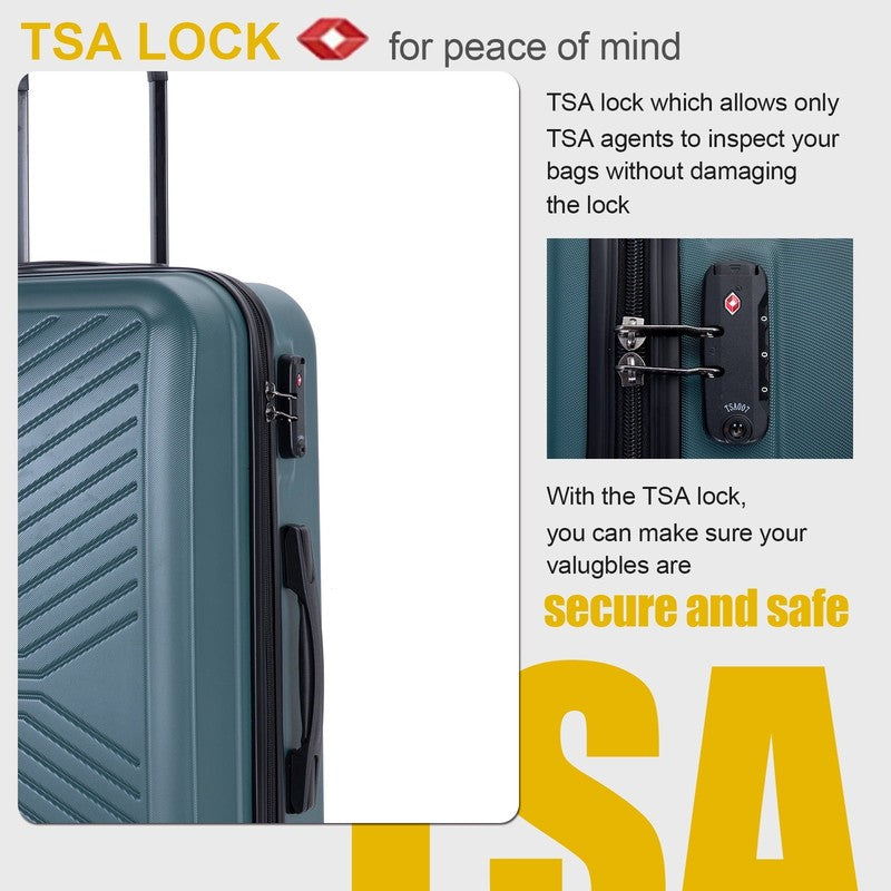 3Pc Hardside Luggage Set TSA Lock Spinner Wheels 20 24 28in Dark Green6