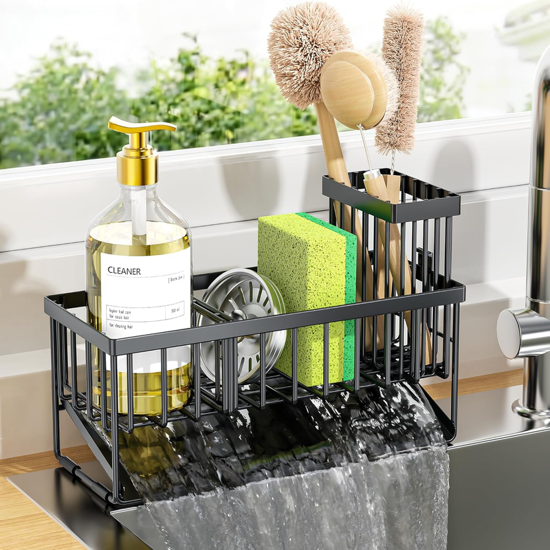Kitchen Sink Caddy – Sponge & Brush Holder with Stainless Steel Self Drain Tray,9