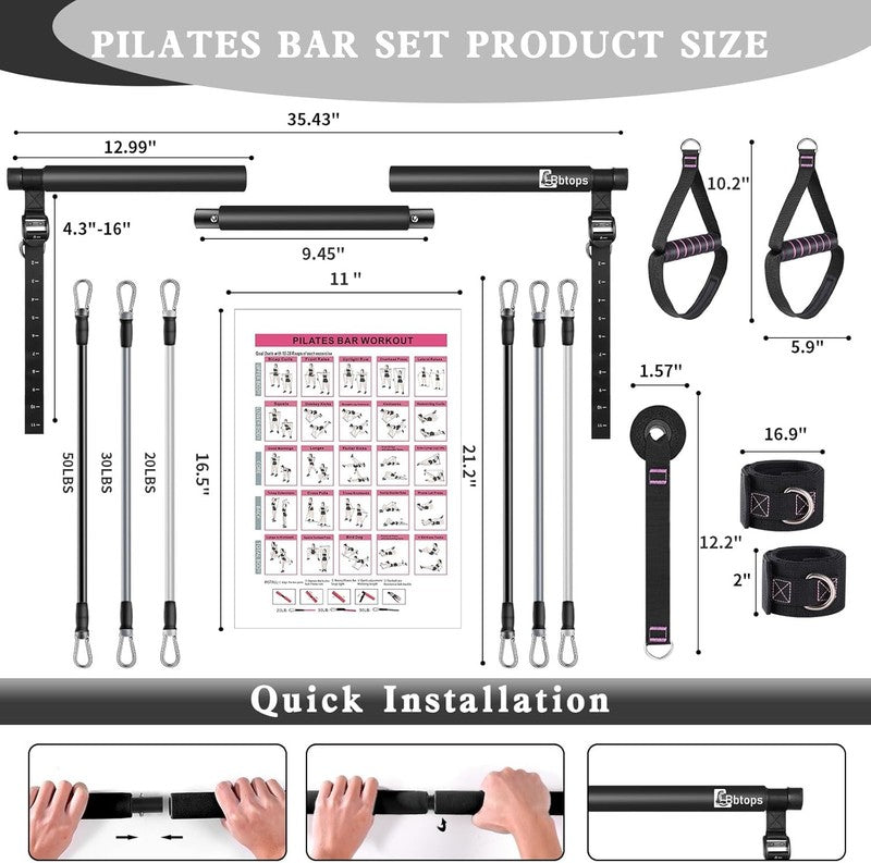 Pilates Bar Kit w/ Stackable Resistance Bands Full Body Home Gym Workout4