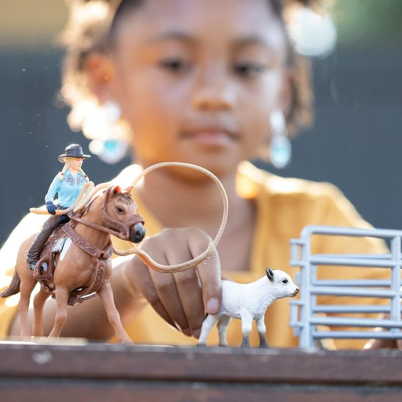 Farm World Rodeo Roping Playset   Cowgirl Rodeo Rider Figurine with Cow, Pen, an1