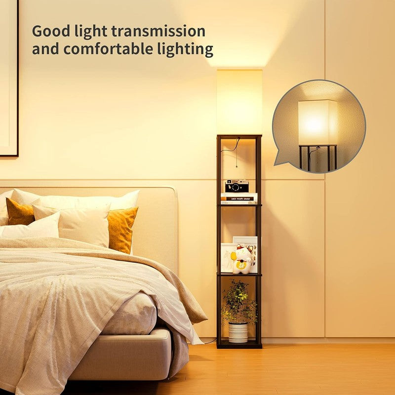 Floor Lamp with Shelves, Modern Square Standing Lamp with 3 Color Temperature Bu2