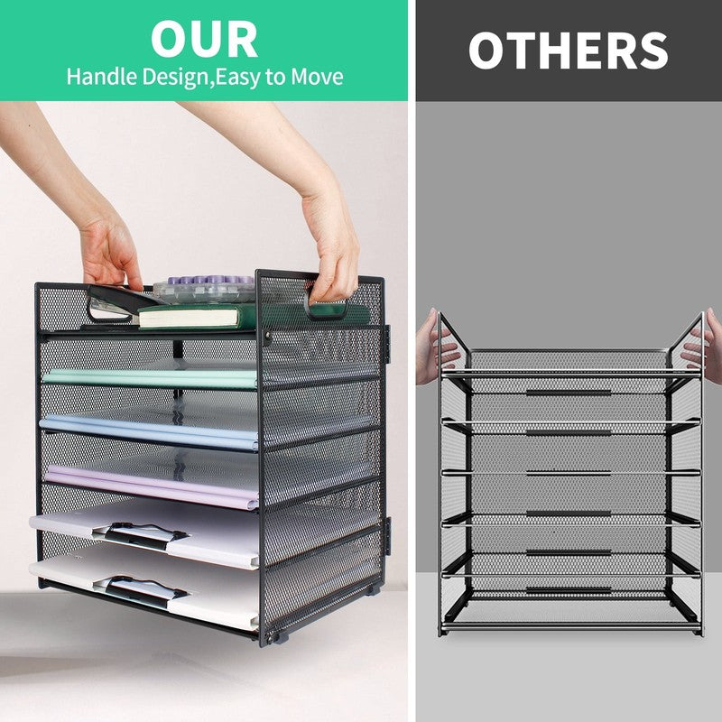 6-Tier Desk Organizer Paper Storage Box ,Stationery Tray with Handle Mesh Statio2