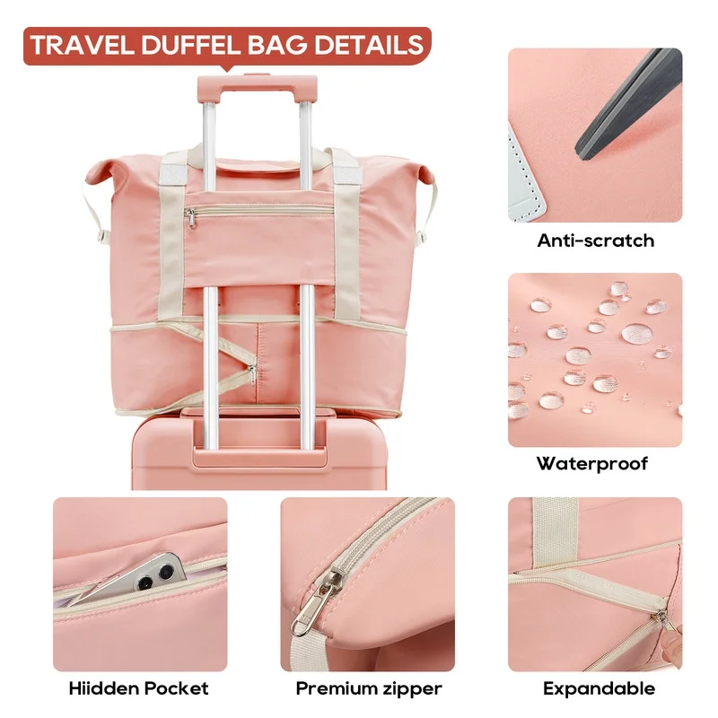 2Pc Travel Duffel Bag Set Waterproof Carry On Weekender w/ Toiletry Bag2