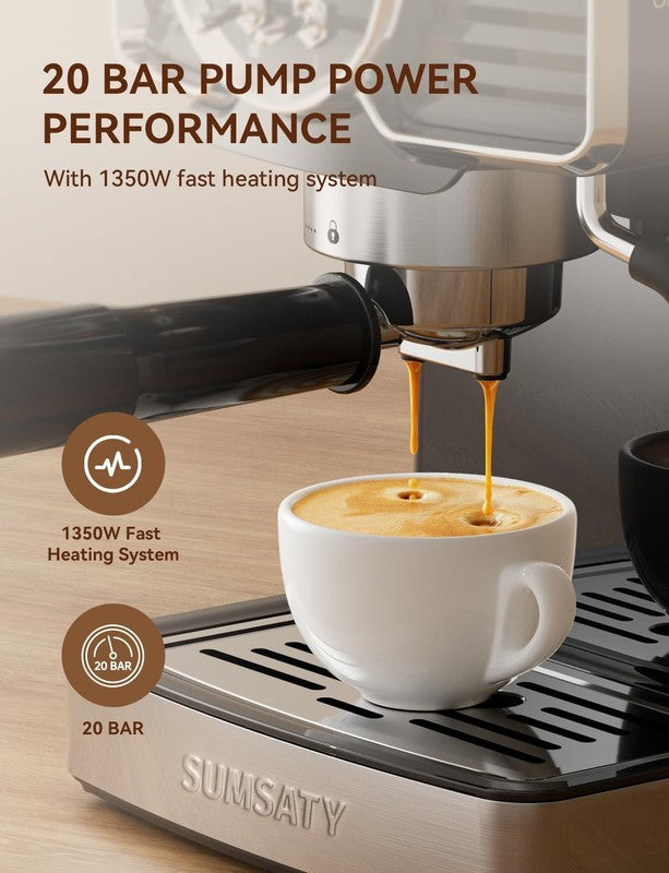 20 Bar Espresso Machine with Milk Frother 61oz Black Retro1