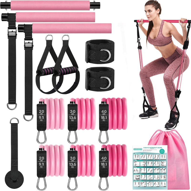 Pilates Bar Kit with Resistance Bands,Pilates Bar with Stackable Bands Workout E9